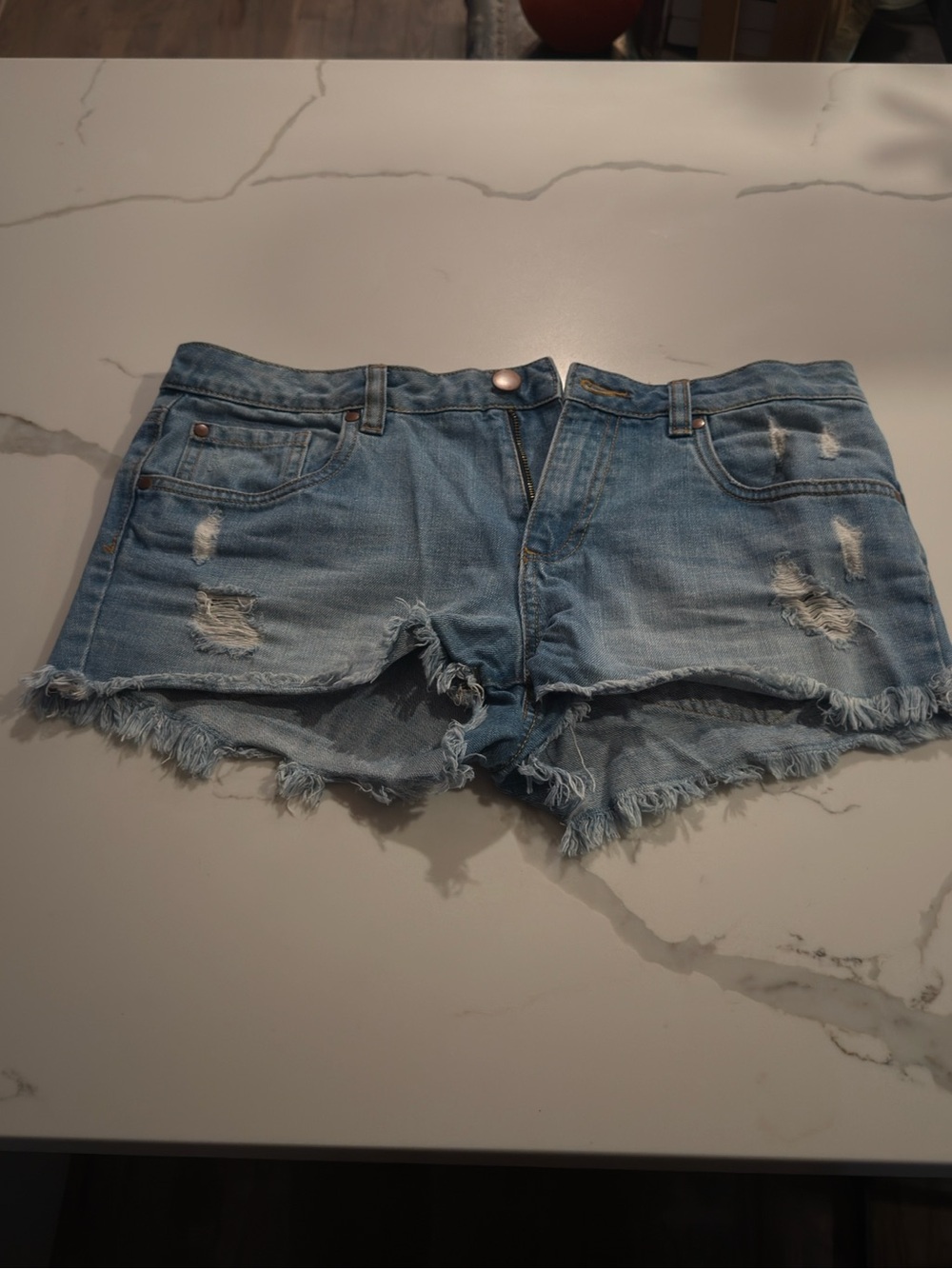 Forever 21 Light Blue Distressed Denim Cutoff Shorts
